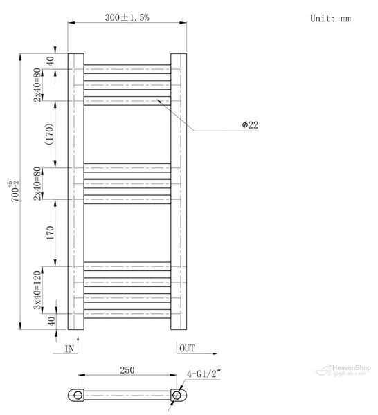 Gamma Erga Basic, vykurovacie teleso 700x300 mm, 192 W, čierna matná, GMA-BASIC-7030-BK