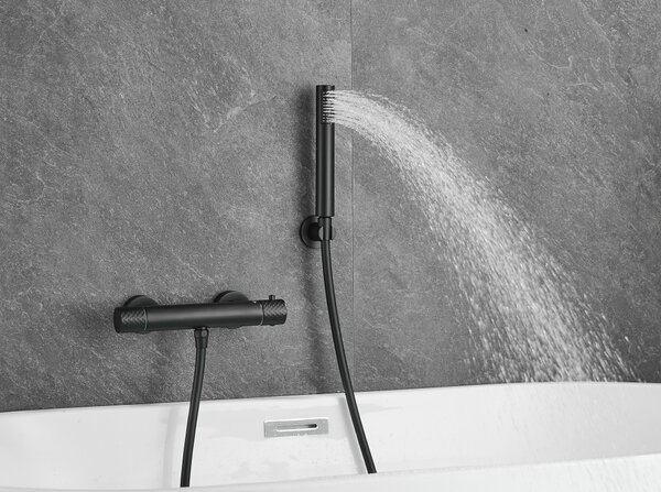 Gamma Gamma, nástenná sprchová termostatická batéria s ručnou sprchovou súpravou, čierna matná, GMA-BRYPNT-BK