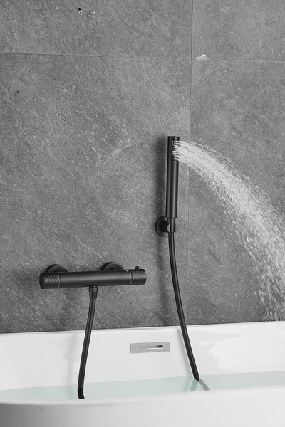 Gamma Gamma, nástenná sprchová termostatická batéria s ručnou sprchovou súpravou, čierna matná, GMA-BRYPNT-BK
