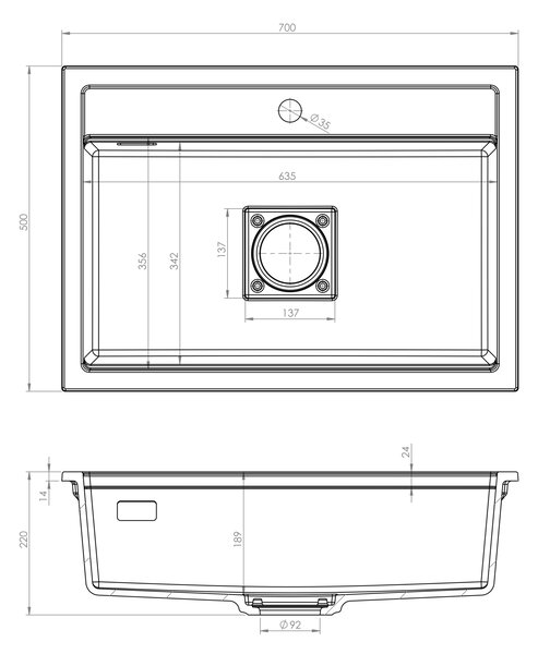 Gamma Quadro 7050, 1-komorový granitový drez 700x500x220 mm, béžová, GMA-ZLE000235