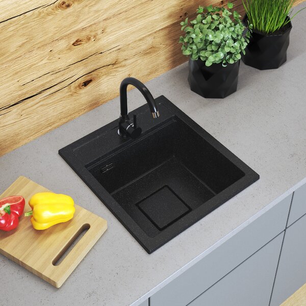 Gamma Quadro 4550, 1-komorový granitový drez 450x495x220 mm, čierna škvrnitá, GMA-ZLE000218