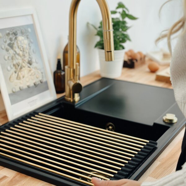 Sink Quality Sink55, kuchynský granitový drez 780x460x215 mm + grafitový sifón, šedá, SKQ-SINK.D.1KDOL.XB