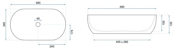 Rea Amelia, umývadlo na dosku 480x345x135 mm, imitácia kameňa, REA-U8489