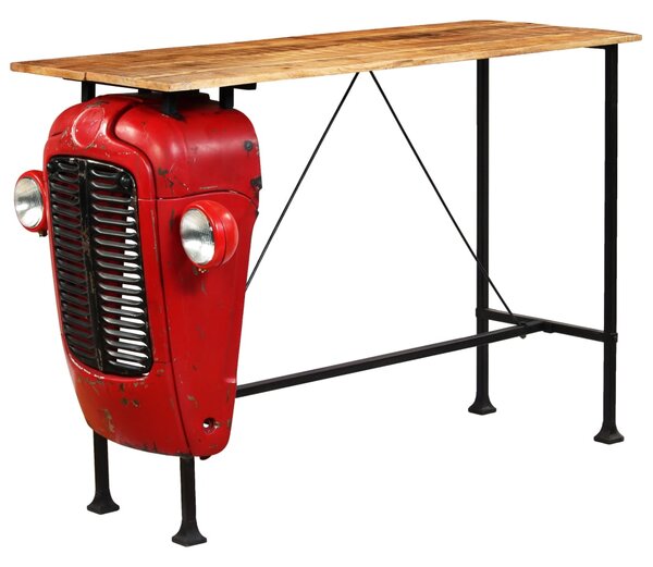 Traktorový barový stôl mangovníkové drevo červený 60x150x107 cm