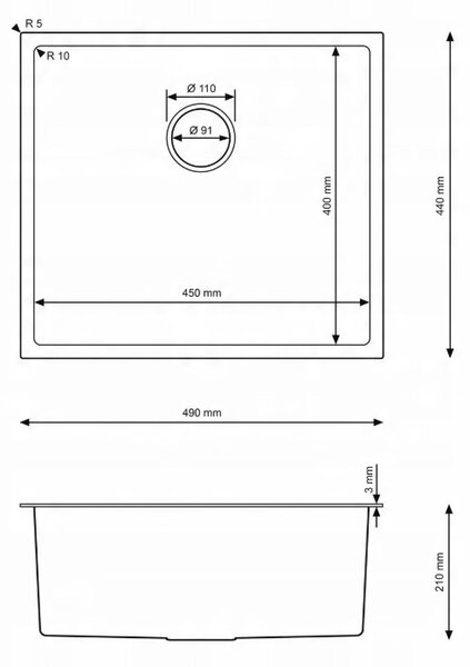 Erga HD, 1-komorový oceľový drez 490x440x210 mm, zlatá, ERG-MLS-HD4944G