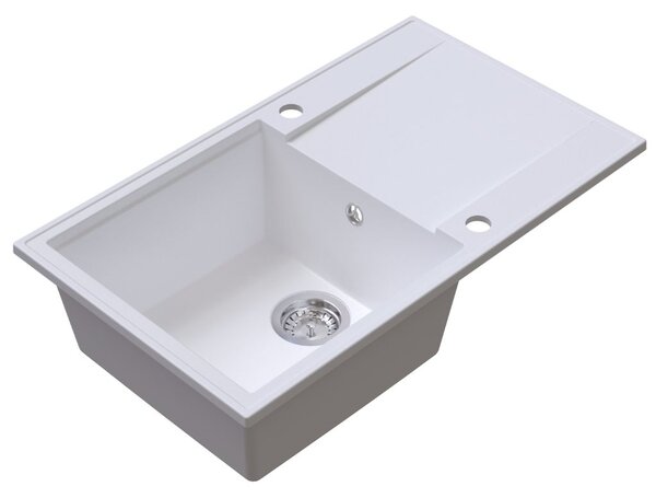 Sink Quality Sink55, kuchynský granitový drez 780x460x215 mm + chrómový sifón, biela, SKQ-SINK.W.1KDOL.X