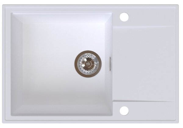 Sink Quality Sink55, kuchynský granitový drez 680x460x215 mm + chrómový sifón, biela, SKQ-SINK.W.1KDO.X