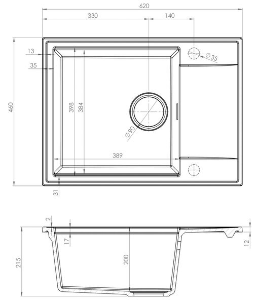 Sink Quality Sink55, kuchynský granitový drez 620x460x215 mm, béžová, SKQ-SINK.P.1KKO