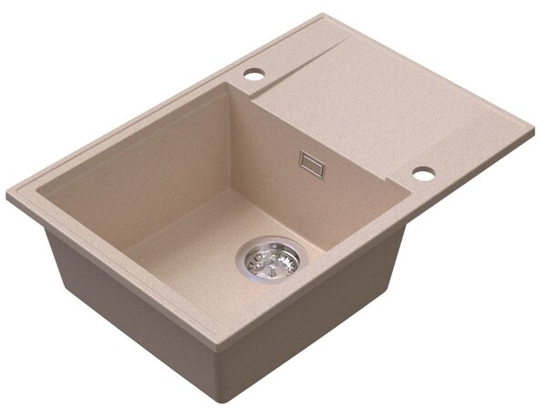 Sink Quality Sink55, kuchynský granitový drez 680x460x215 mm + chrómový sifón, béžová, SKQ-SINK.P.1KDO.X
