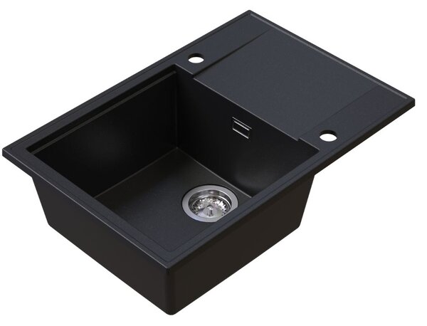 Sink Quality Sink55, kuchynský granitový drez 680x460x215 mm, čierna so zlatými bodmi, SKQ-SINK.L.1KDO