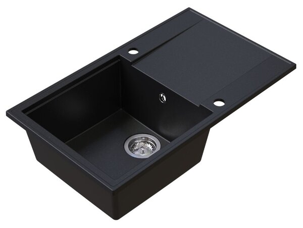 Sink Quality Sink55, kuchynský granitový drez 780x460x215 mm + chrómový sifón, čierna so zlatými bodmi, SKQ-SINK.L.1KDOL.X