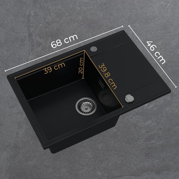 Sink Quality Sink55, kuchynský granitový drez 680x460x215 mm, šedá, SKQ-SINK.D.1KDO
