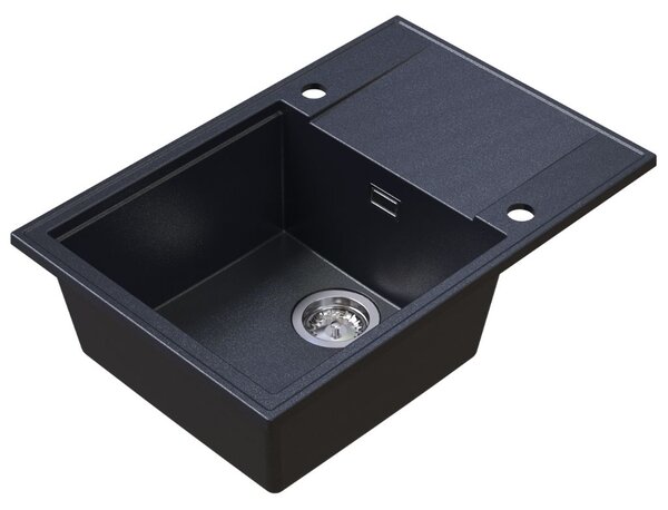 Sink Quality Sink55, kuchynský granitový drez 680x460x215 mm + chrómový sifón, čierna škvrnitá, SKQ-SINK.B.1KDO.X