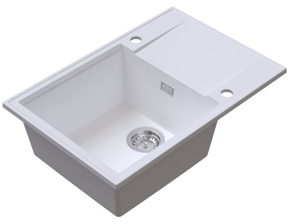 Sink Quality Sink55, kuchynský granitový drez 680x460x215 mm + chrómový sifón, biela, SKQ-SINK.W.1KDO.X