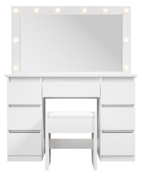 Kozmetický stolík s LED zrkadlom a stoličkou, biely