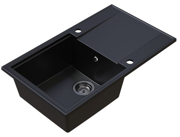 Sink Quality Sink55, kuchynský granitový drez 780x460x215 mm + grafitový sifón, čierna, SKQ-SINK.C.1KDOL.XB