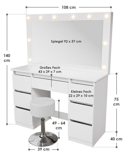 Kozmetický stolík s LED zrkadlom a stoličkou
