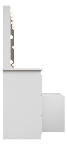 Kozmetický stolík s LED zrkadlom a stoličkou, biely