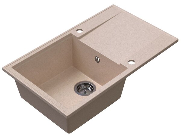 Sink Quality Sink55, kuchynský granitový drez 780x460x215 mm + grafitový sifón, béžová, SKQ-SINK.P.1KDOL.XB