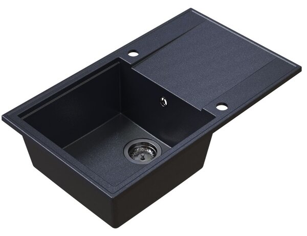 Sink Quality Sink55, kuchynský granitový drez 780x460x215 mm + grafitový sifón, čierna škvrnitá, SKQ-SINK.B.1KDOL.XB