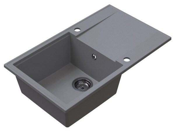 Sink Quality Sink55, kuchynský granitový drez 780x460x215 mm + grafitový sifón, šedá, SKQ-SINK.D.1KDOL.XB