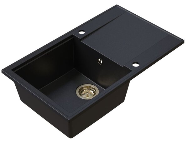 Sink Quality Sink55, kuchynský granitový drez 780x460x215 mm + zlatý sifón, čierna so zlatými bodmi, SKQ-SINK.L.1KDOL.XG