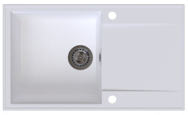 Sink Quality Sink55, kuchynský granitový drez 780x460x215 mm + grafitový sifón, biela, SKQ-SINK.W.1KDOL.XB