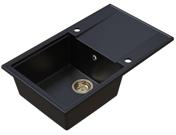 Sink Quality Sink55, kuchynský granitový drez 780x460x215 mm + zlatý sifón, čierna, SKQ-SINK.C.1KDOL.XG