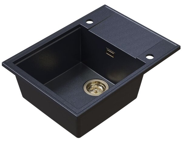 Sink Quality Sink55, kuchynský granitový drez 620x460x215 mm + zlatý sifón, čierna škvrnitá, SKQ-SINK.B.1KKO.XG
