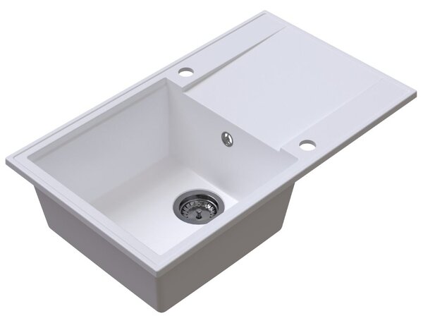 Sink Quality Sink55, kuchynský granitový drez 780x460x215 mm + grafitový sifón, biela, SKQ-SINK.W.1KDOL.XB
