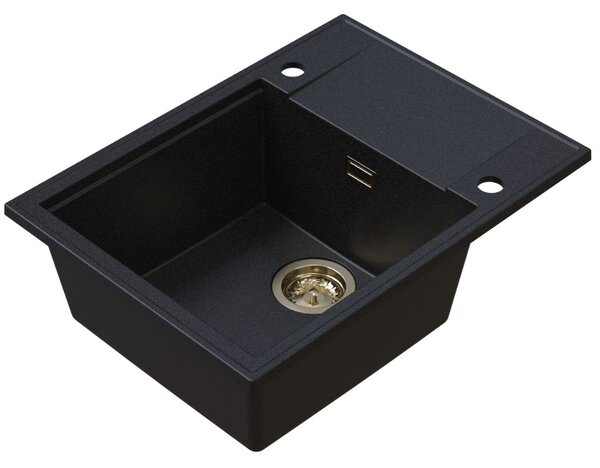 Sink Quality Sink55, kuchynský granitový drez 620x460x215 mm + zlatý sifón, grafitová, SKQ-SINK.G.1KKO.XG