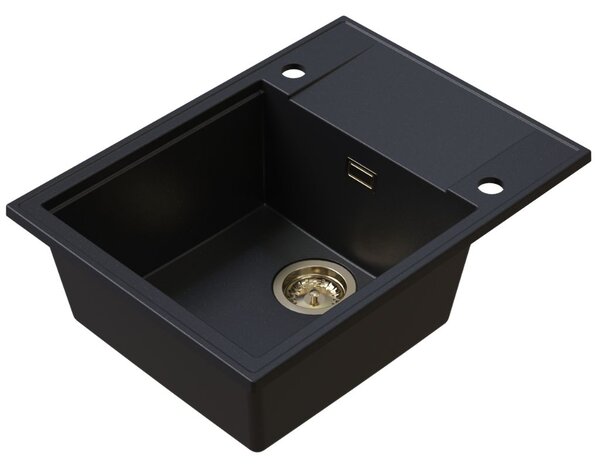 Sink Quality Sink55, kuchynský granitový drez 620x460x215 mm + zlatý sifón, čierna so zlatými bodmi, SKQ-SINK.L.1KKO.XG
