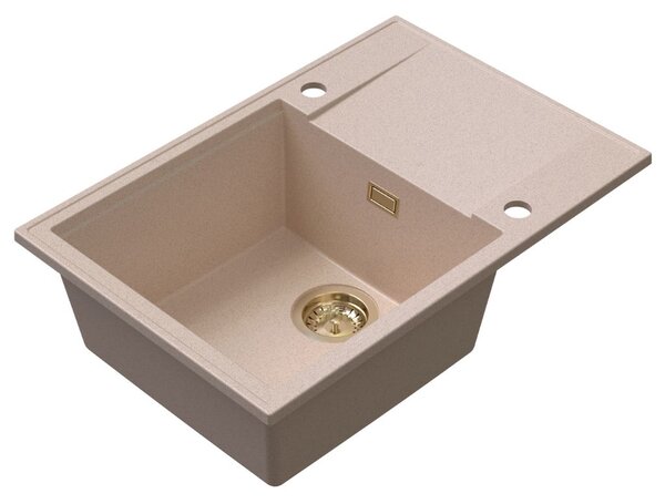 Sink Quality Sink55, kuchynský granitový drez 680x460x215 mm + zlatý sifón, béžová, SKQ-SINK.P.1KDO.XG