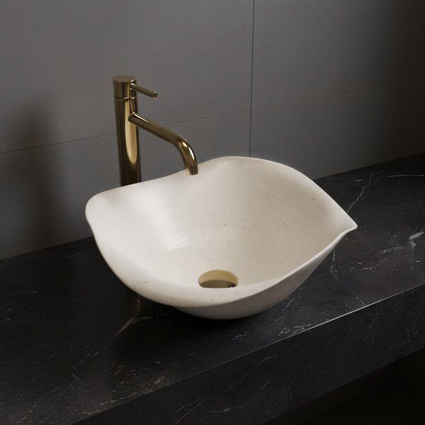 Rea ART, keramické umývadlo na dosku 390x390x160 mm, ručná výroba, model HM-35B, imitácia kemeňa-béžová, REA-U1959