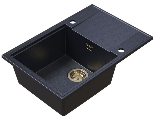 Sink Quality Sink55, kuchynský granitový drez 680x460x215 mm + zlatý sifón, čierna škvrnitá, SKQ-SINK.B.1KDO.XG