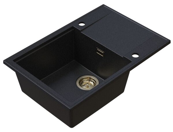 Sink Quality Sink55, kuchynský granitový drez 680x460x215 mm + zlatý sifón, grafitová, SKQ-SINK.G.1KDO.XG