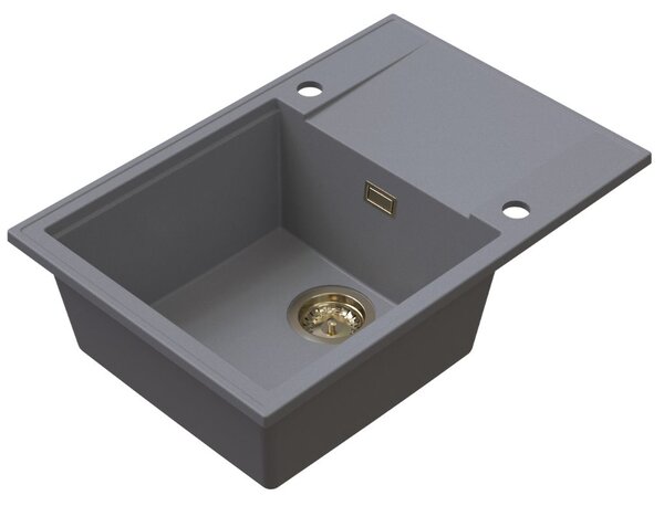 Sink Quality Sink55, kuchynský granitový drez 680x460x215 mm + zlatý sifón, šedá, SKQ-SINK.D.1KDO.XG