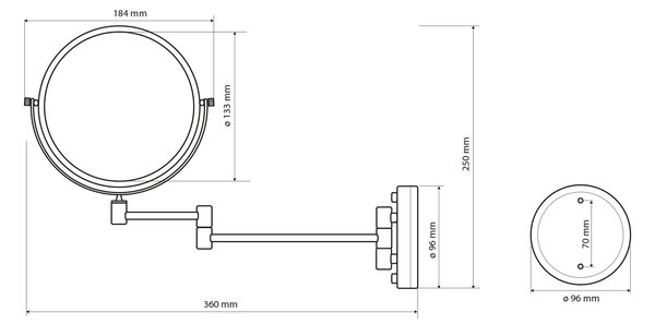 Sapho Sapho, Závesné kozmetické zrkadlo, priemer 140mm, obojstranné, chróm, XP012CH