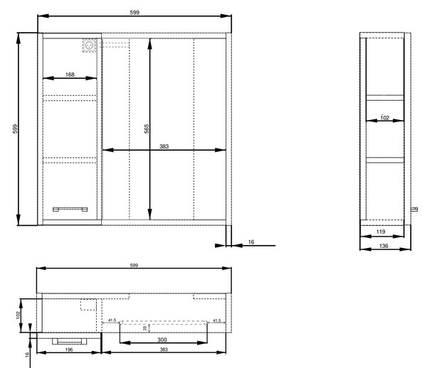 Aqualine Aqualine, ZOJA/KERAMIA FRESH STRIP galérka s LED osvetlením, 60x60x14cm, ľavá, biela, 45021S