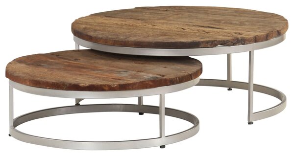 Sada konferenčných stolíkov 2 ks, recyklované drevo a oceľ