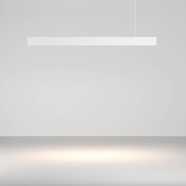 Maytoni LED závesné svietidlo Basis, biele, dĺžka 112,5 cm, Biela / opálová, Obývacia izba / jedáleň, Hliník, Moderný