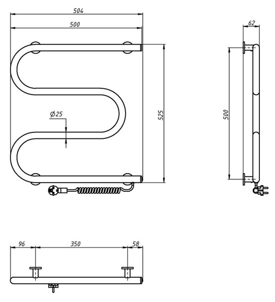 Aqualine Aqualine, VIPE elektrický sušiak uterákov, 500x500mm, 59W, biela, SU155