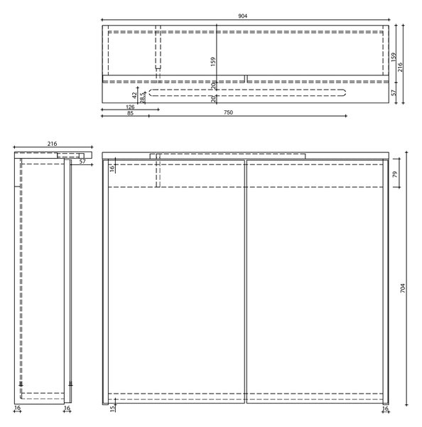 Aqualine Aqualine, KAWA STRIP Galérka s LED osvetlením 90x70x22cm, biela, WGL90S