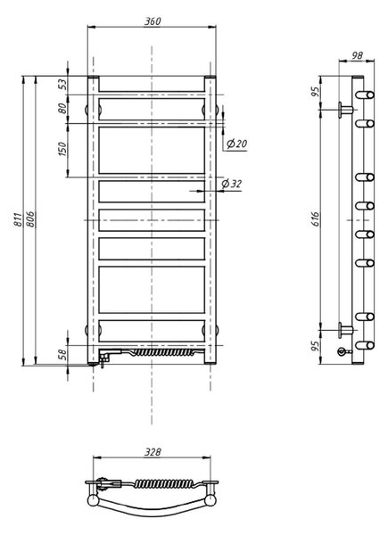 Aqualine Aqualine, SUPE elektrický sušiak uterákov, 360x800mm, 107W, biela, SU140