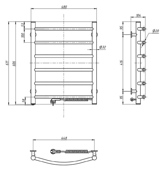 Aqualine Aqualine, SUPE elektrický sušiak uterákov, 480x600mm, 148W, biela, SU148