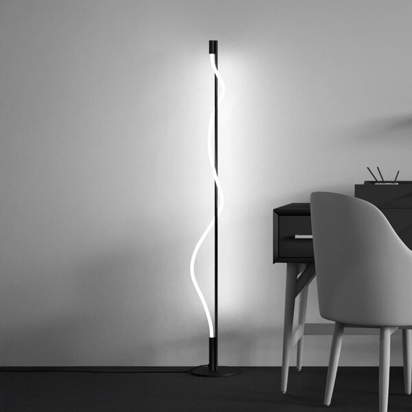 Maytoni LED stojacia lampa Tau, čierne, hliník, výška 150 cm, Čierna, Obývacia izba / jedáleň, Hliník, Moderný