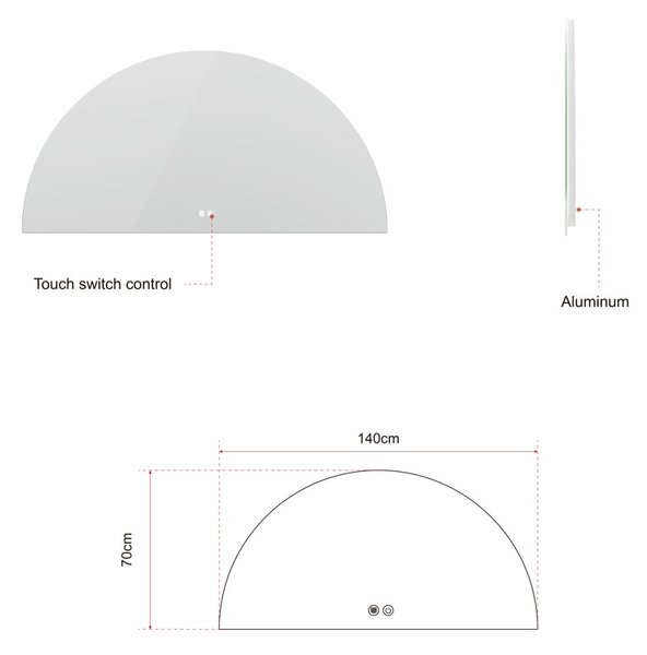 Erga Kori, polkruhové LED zrkadlo 70x140cm, 2875 lm, 3 farby svetla, ERG-V01-KORI-7014-CL