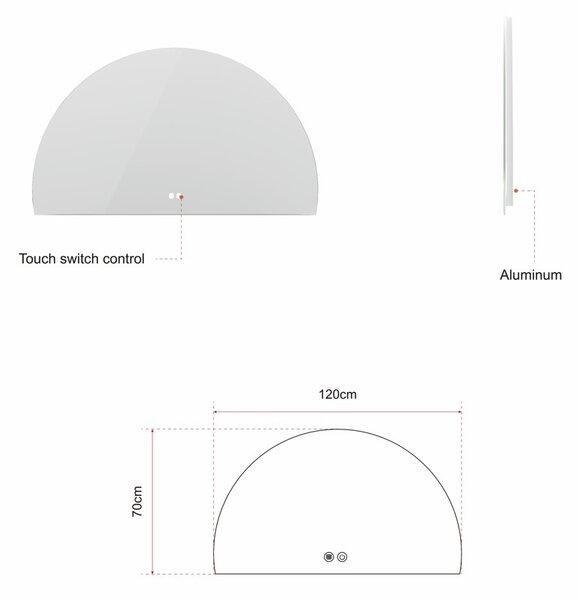 Erga Kori, polkruhové LED zrkadlo 70x120cm, 2760 lm, 3 farby svetla, ERG-V01-KORI-7012-CL
