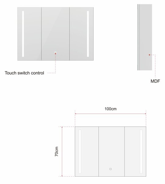 Erga Hana, zrkadlová galérka s LED osvetlením 100x70cm s integrovanou zásuvkou, biela, ERG-V05-HANA-1070-WH