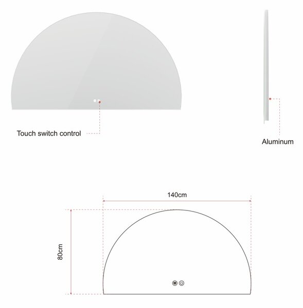 Erga Kori, polkruhové LED zrkadlo 80x140cm, 3105 lm, 3 farby svetla, ERG-V01-KORI-8014-CL
